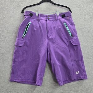 Liv Women Activewear Shorts M Purple Padded Logo Zip Cargo Cycling 12" Inseam